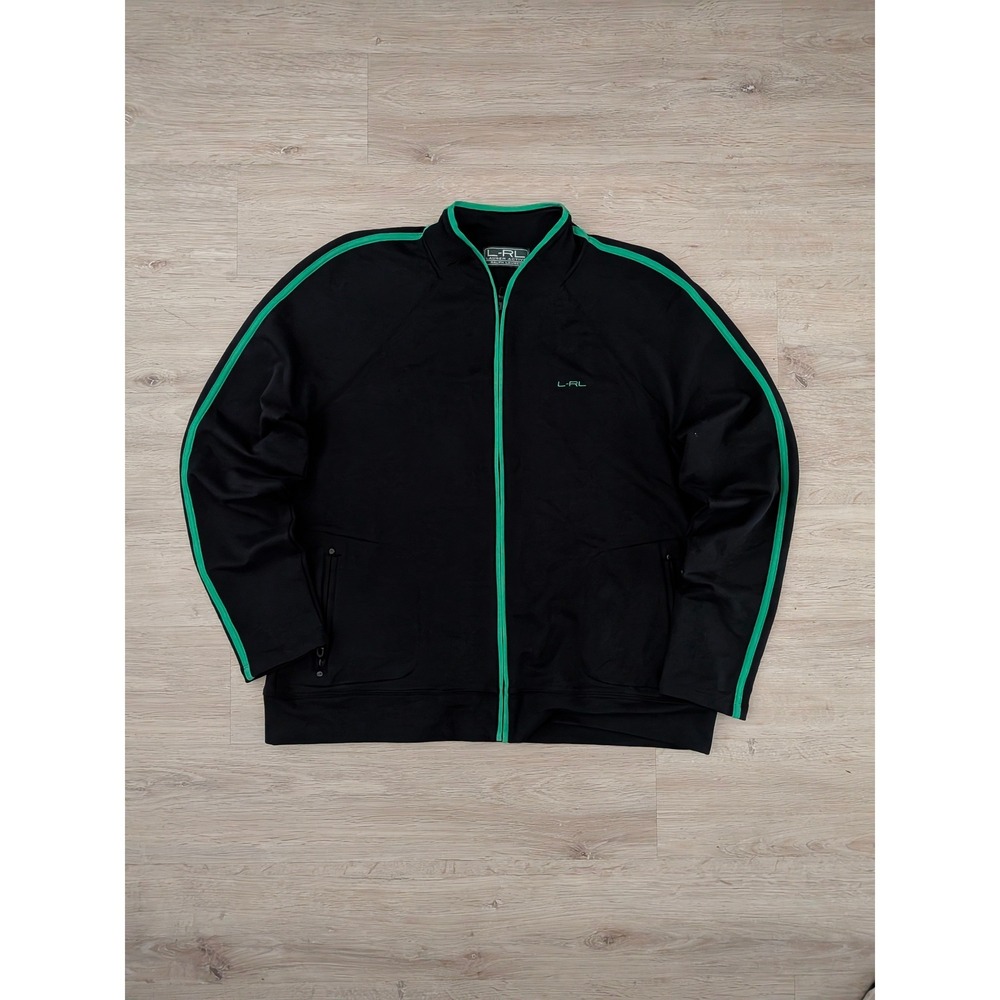 Lauren Active Ralph Lauren Track Jacket Black Green Stripe Full Zip L-RL Medium‎